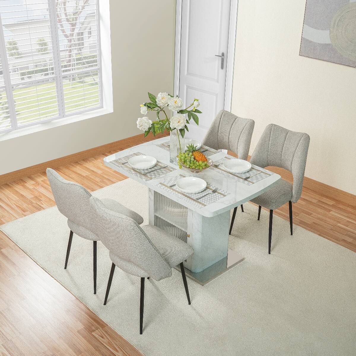 Alt View 2. Loheer - Loheer Extendable Rectangular Dining Table with White Marble Look and Storage Cabinet Base - White.