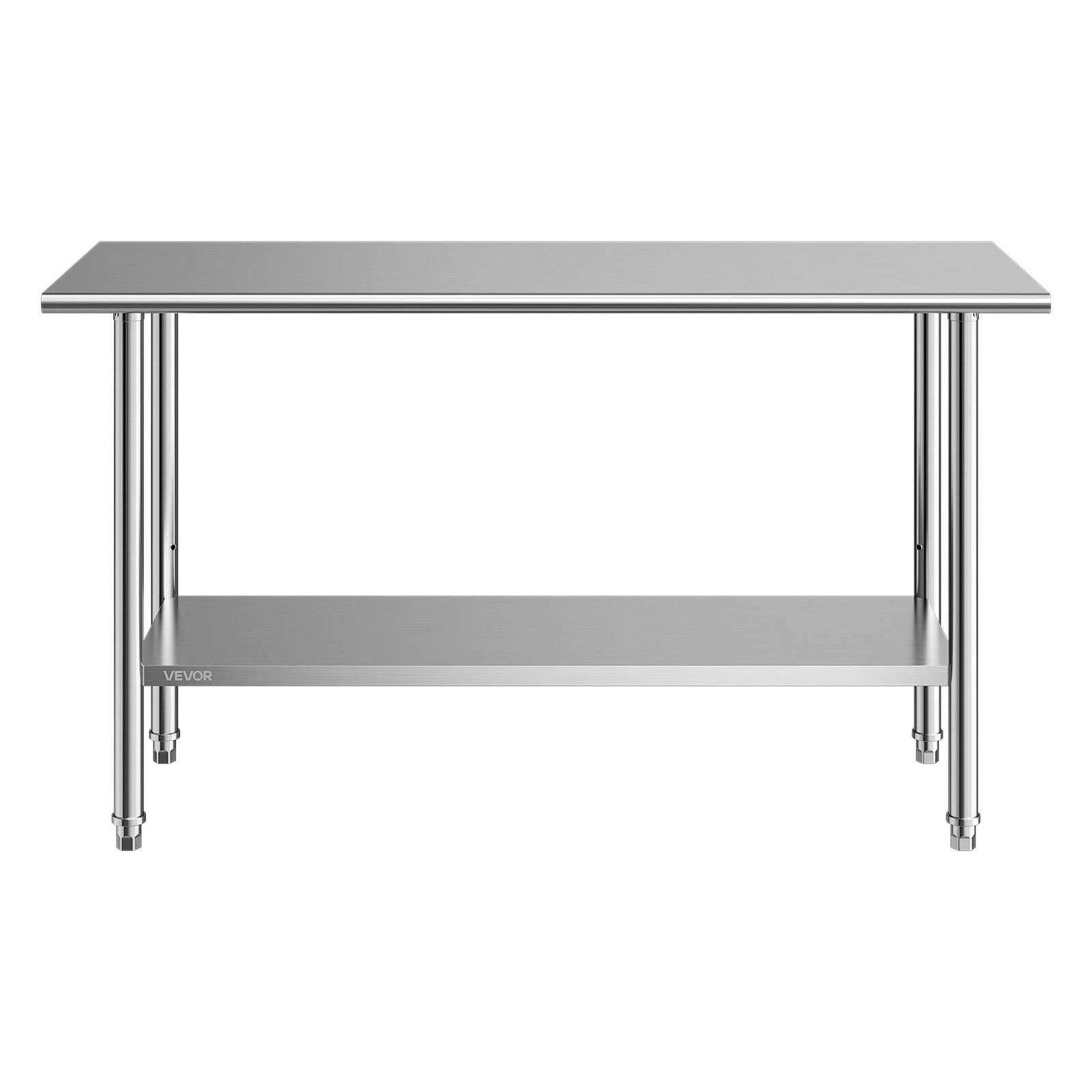 Alt View 5. VEVOR - Stainless Steel Work Table, 24x60 Inch Food Prep Table, Commercial Kitchen Workstation with Adjustable Undershelf - Silver.