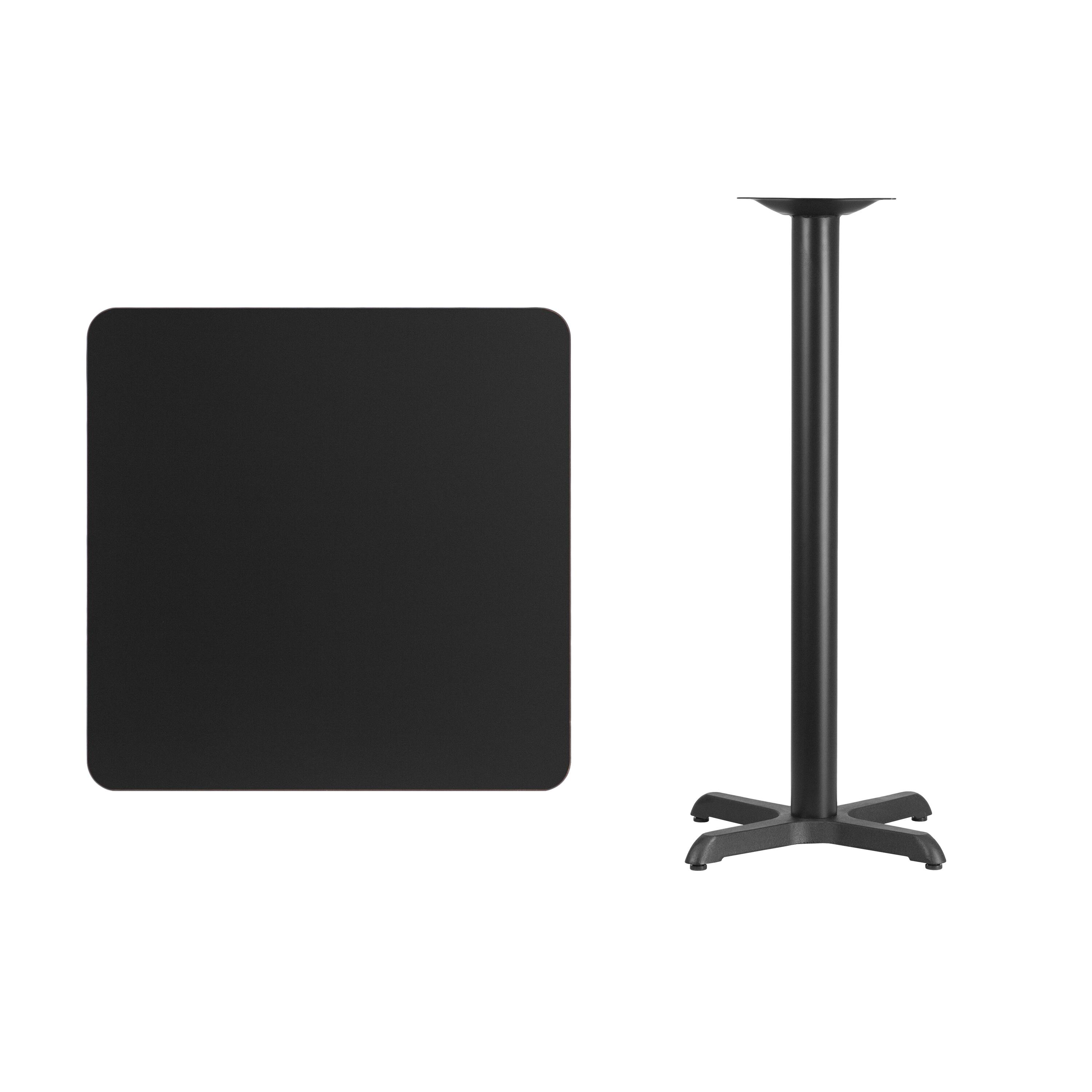 Alt View 3. Emma + Oliver - 30" Square Laminate Table Top with 22"x22" Bar Height Table Base - Black.