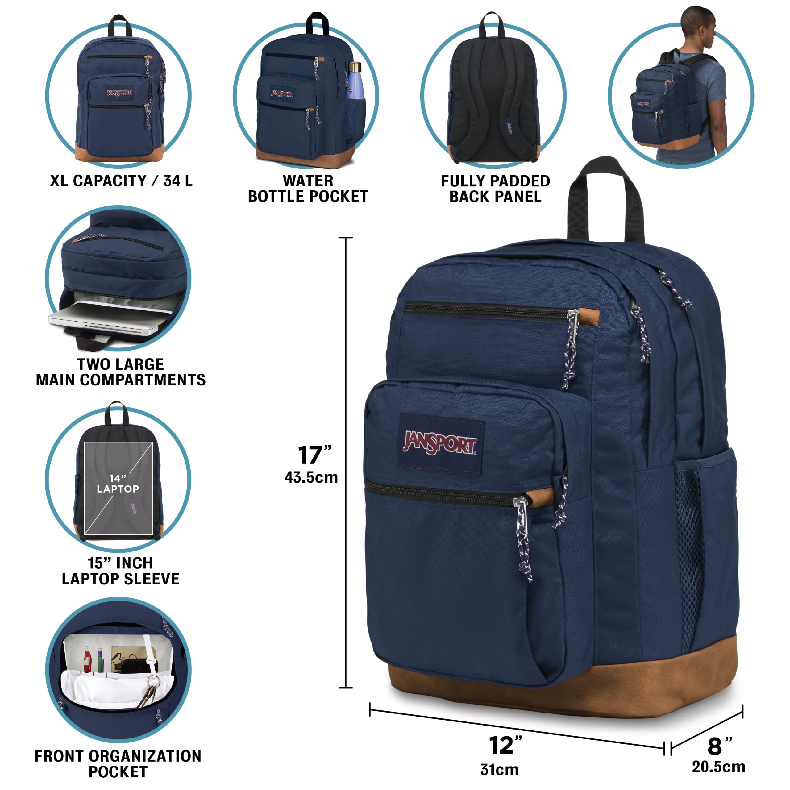 - XL Capacity / 34 L
- Water Bottle Pocket
- Fully Padded Back Panel
- Two Large Main Compartments
- 14" Laptop
- 15" Inch Laptop Sleeve
- Front Organization Pocket
- 17" (43.5cm)
- 12" (31cm)
- 8" (20.5cm)