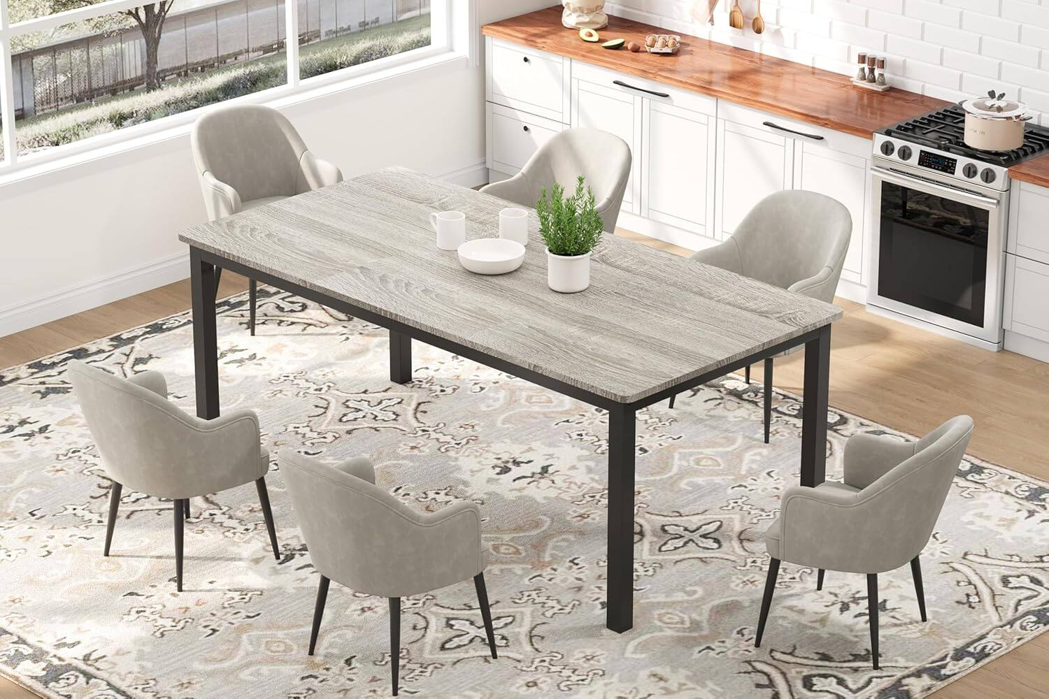 Alt View 6. Acekool - Kitchen Table 71 inch Large Rectangular Dining Table for 6-8 Peoplefor Dining Room, Home Office, Living Room - Gray.