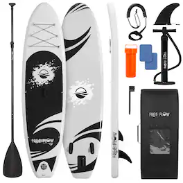 SereneLife - 10’6” Inflatable Stand Up Paddle Board with Premium SUP Accessories - 32” Wide with Non-Slip EVA Deck Pad - Black