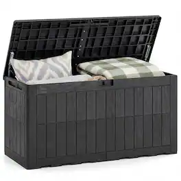Costway - 100 Gal Outdoor Deck Box, All-Weather Lockable Storage Bin with Lid and Handles - Black