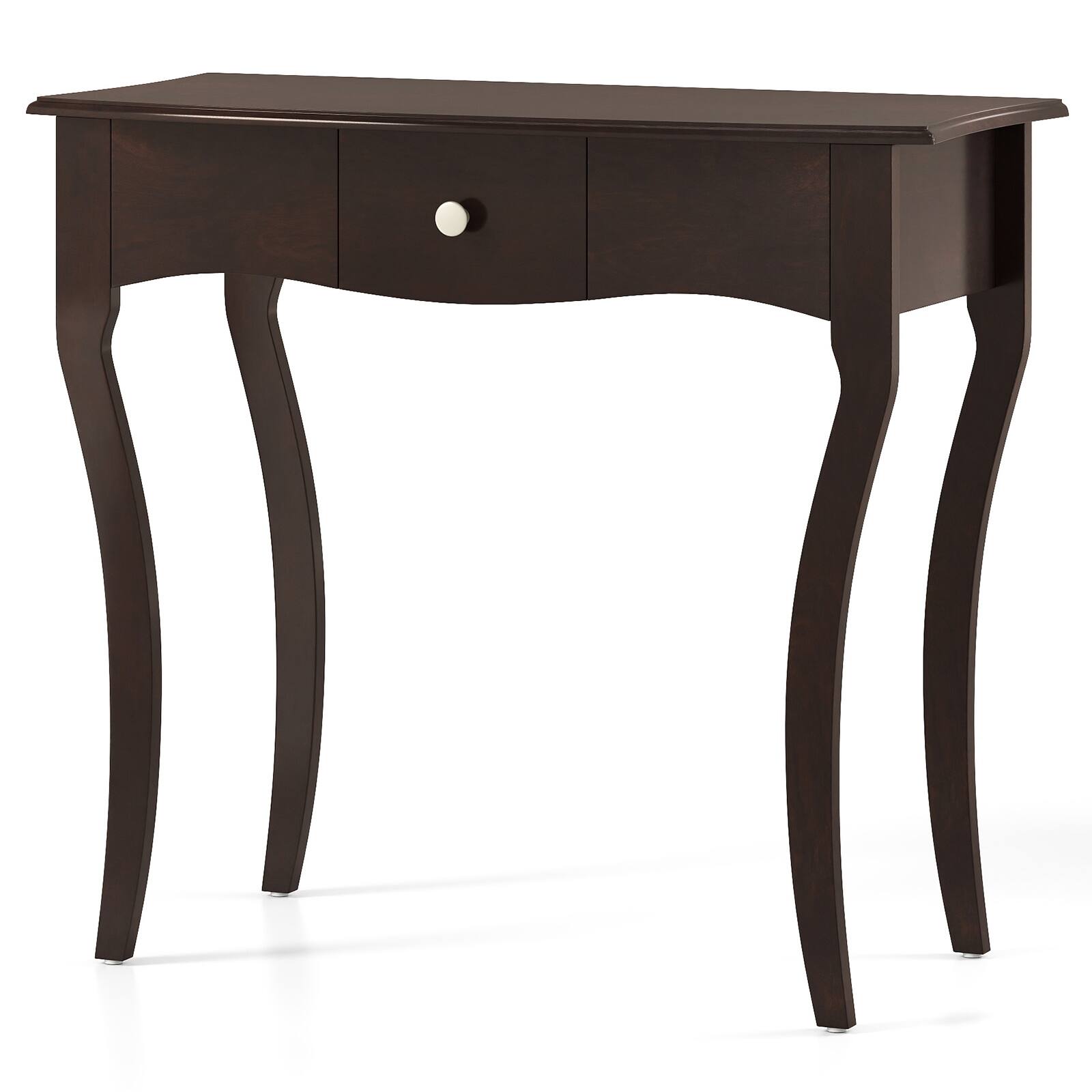 Alt View 9. Gymax - Gymax Console Table w/ Drawer Solid Wood Frame Metal Drawer Guide Rails for Entrance - Brown.