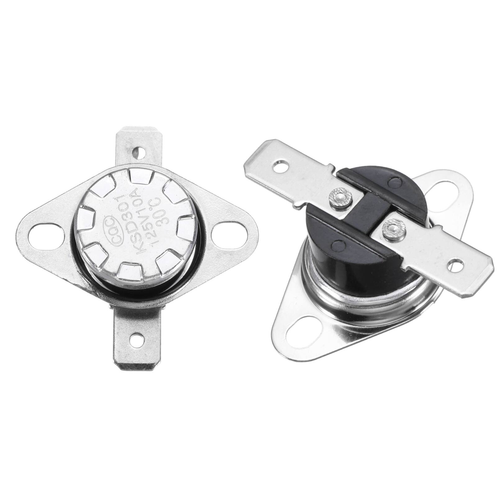 Unique Bargains - 2pcs KSD301 Thermostat 30°C/86°F 10A Normally Closed N.C Thermal Cutoff Switch for Microwaves/Oven Bakelite - Silver