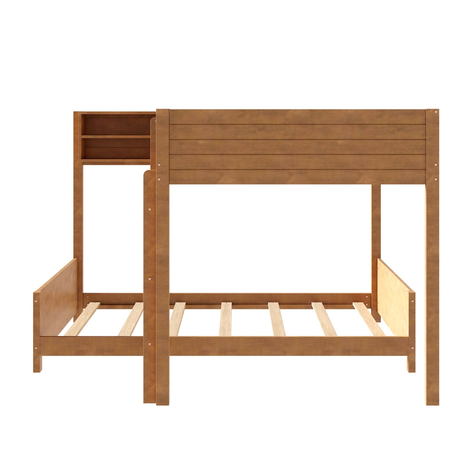 Alt View 2. Whisen - Full XL over Full XL Bunk Bed with Built-in Storage Shelf and 3-Step Ladder - Walnut.