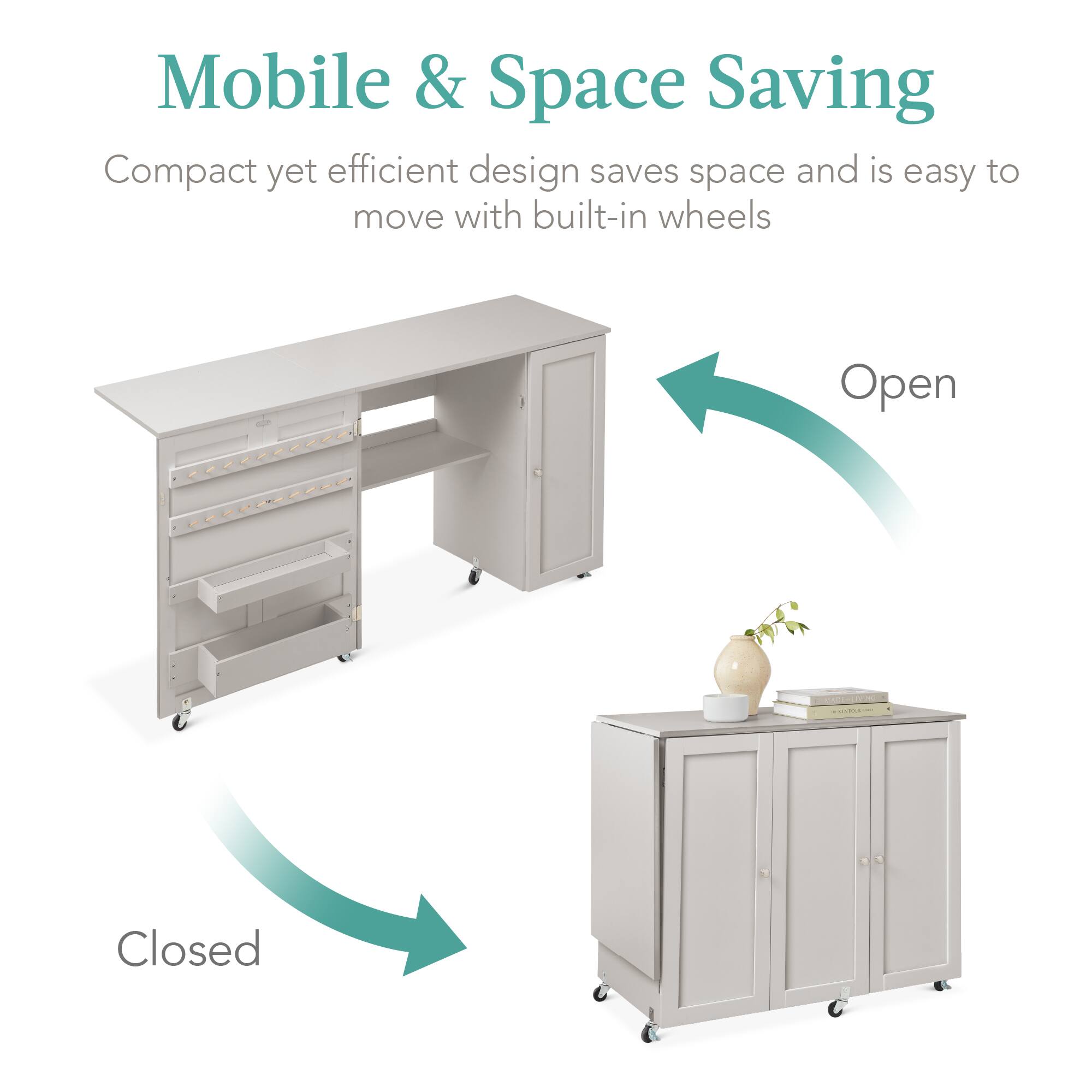 Mobile & Space Saving

Compact yet efficient design saves space and is easy to move with built-in wheels

Open

Closed
