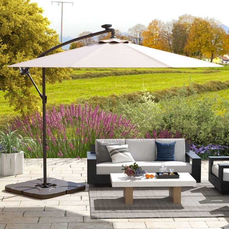 Angle. Mondawe - 20 in Patio Offset Water Filled Plate Umbrella Base 4-Piece Stackable - Coffee.