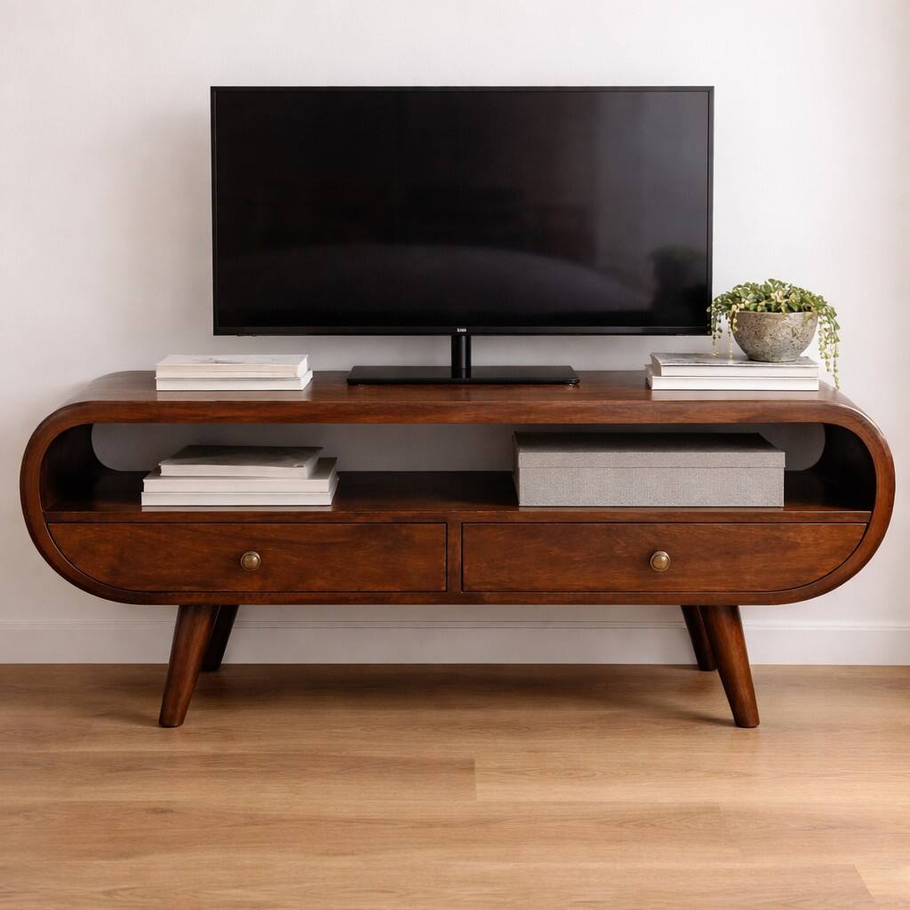 Alt View 6. Artisan Furniture - Artisan Furniture Solid Wood Walnut Curved Two Drawer Media Unit, Brown - Brown.