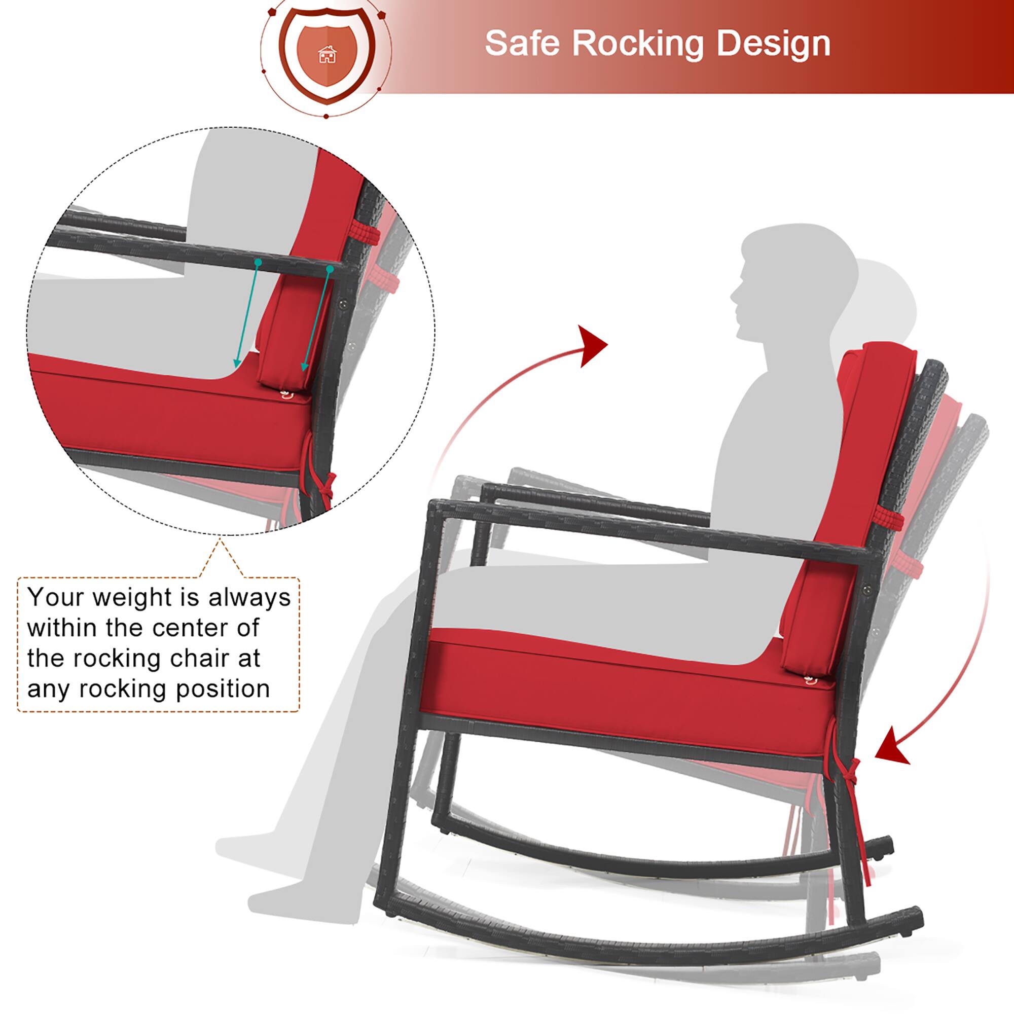 Safe Rocking Design

Your weight is always within the center of the rocking chair at any rocking position
