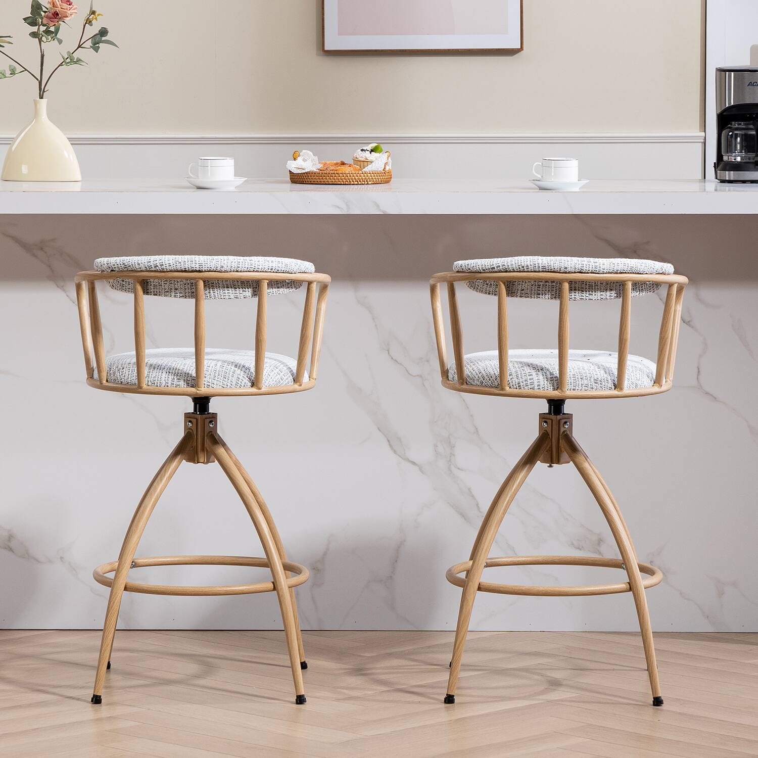 Alt View 5. APRILSOUL - 26 Swivel Counter Height Bar Stool Set of 2 Fabric Seat Water Transfer Metal Frame BEIGE - White.