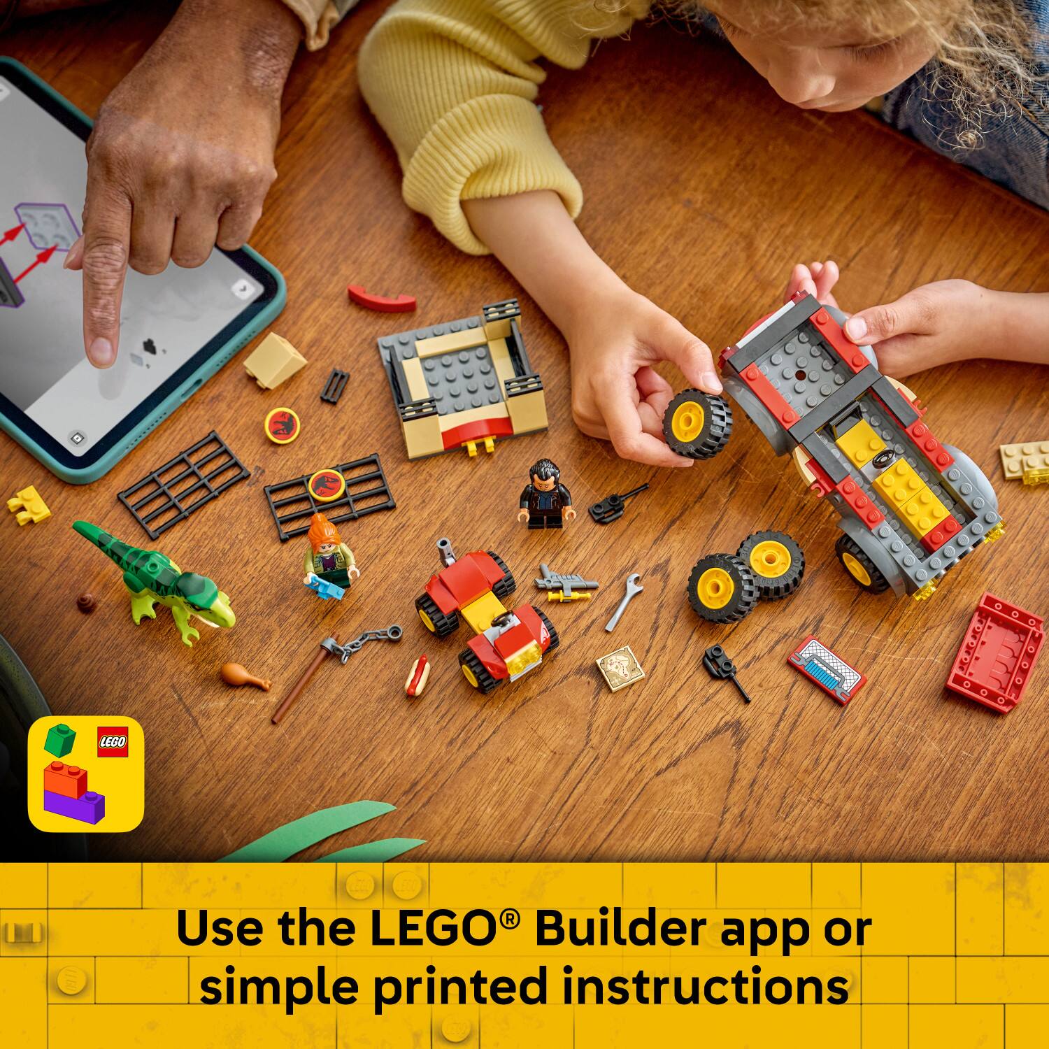 Use the LEGO® Builder app or simple printed instructions