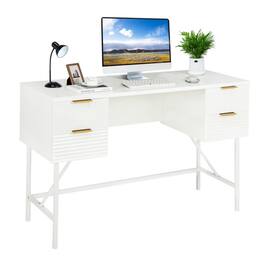 Pefilos - 48 Inch Home Office Computer Desk with 4 Drawers- Office Desk, Gaming Computer Desks for Study,Working,Writing - White
