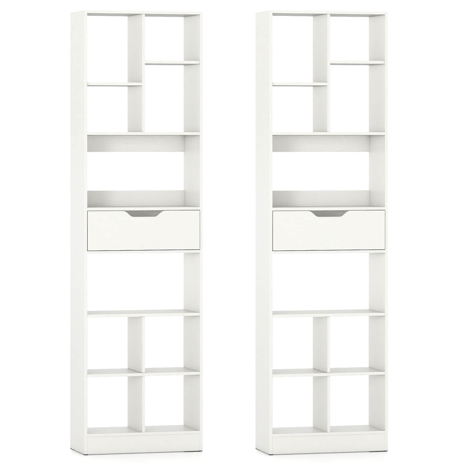 Alt View 9. Costway - Costway 2 PCS 71"Bookcase with Drawer, 10 Open Cubes, Anti-toppling Kits for Study, Office - White.