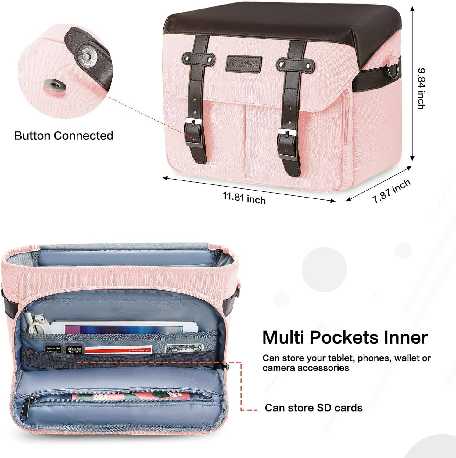 Button Connected

9.84 inch

11.81 inch

7.87 inch

Multi Pockets Inner

Can store your tablet, phones, wallet or camera accessories

Can store SD cards