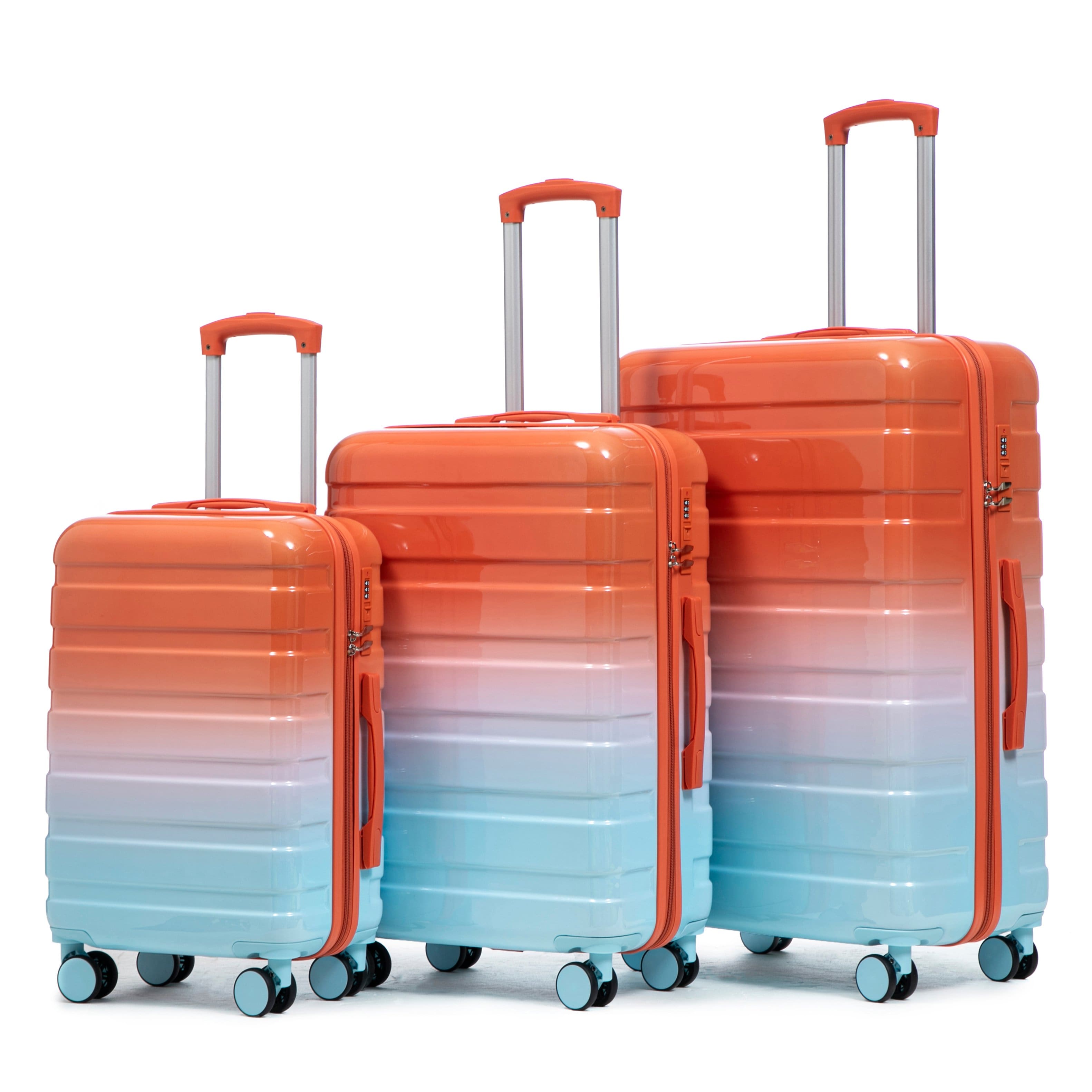 Aukfa - 20"/24"/28" 3-PC Spinner Luggage Set, Gradient Color, Combination Lock - Red