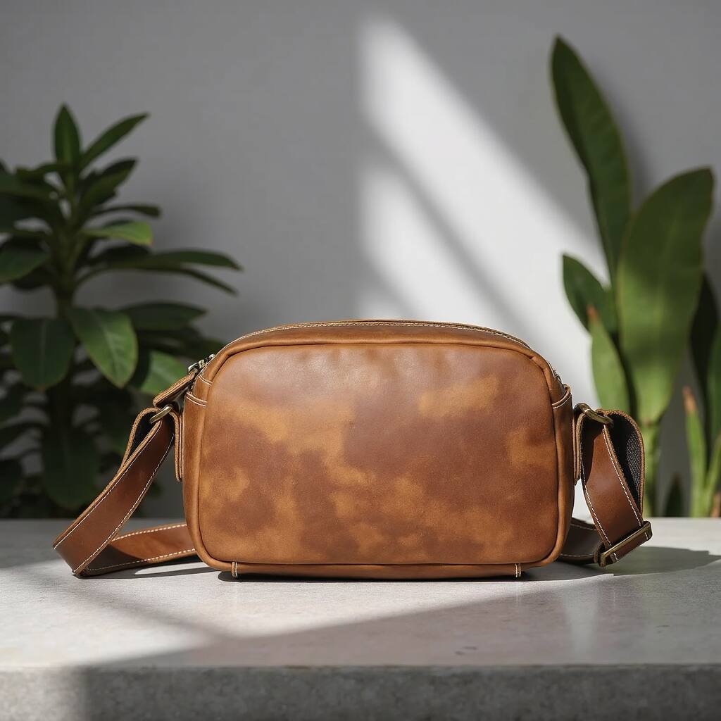 Back. Steel Horse Leather - Soren Vintage Leather Crossbody Bag Sling - Brown.