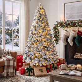 Wisairt - 6FT Pre-Lit Flocked Artificial Christmas Tree, 800 Snowy Tips, 250 LED 11 Modes - Green
