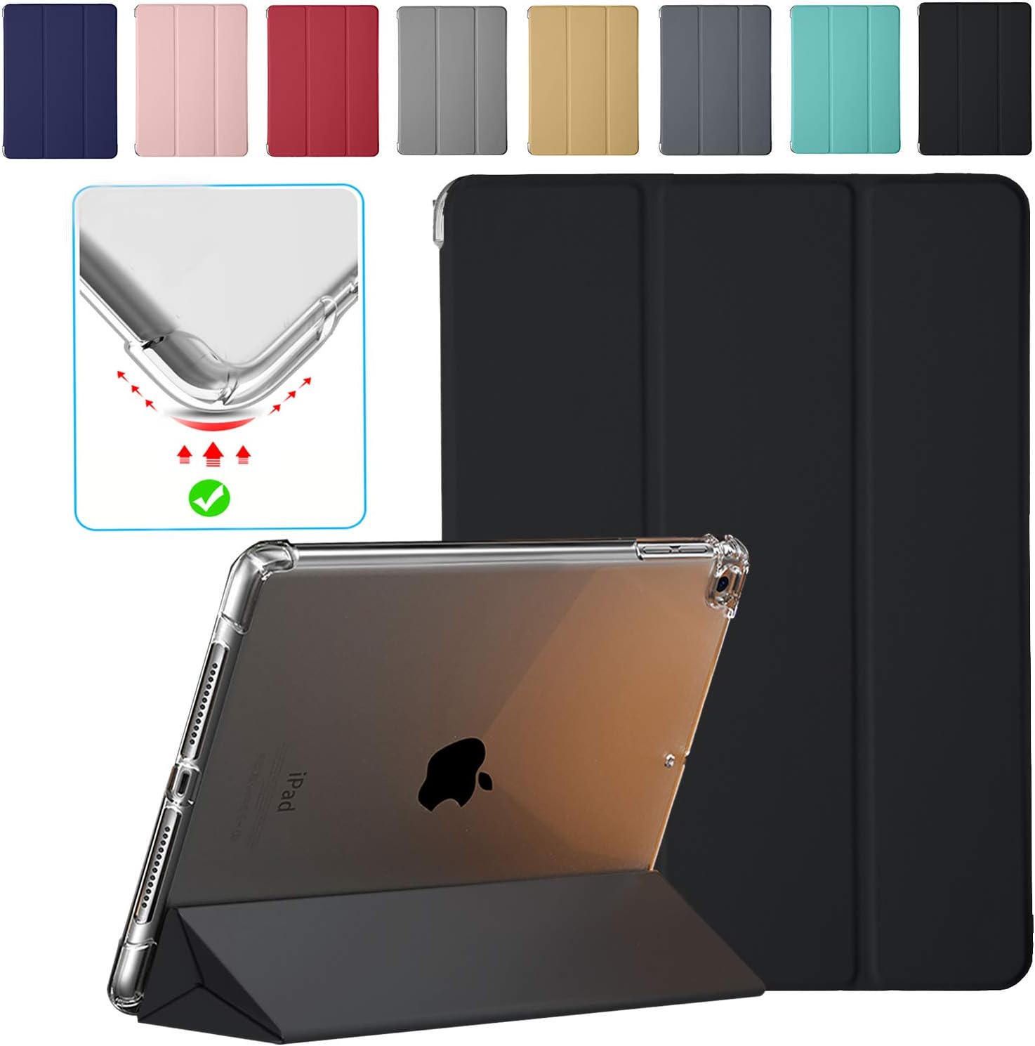 Front. DuraSafe Cases - iPad Air 3 10.5" 2019 & iPad Pro 10.5" 2017 Shockproof Tri-Fold Smart Case with Reinforced Corners A1701 A1709 A1852 - Black.