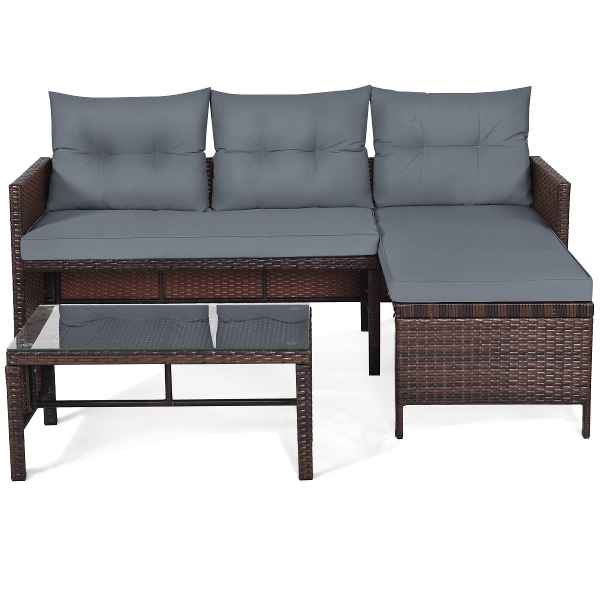 Alt View 3. Gymax - Gymax 3PCS Outdoor Rattan Furniture Set Patio Couch Sofa Set w/ Cushion - Gray.