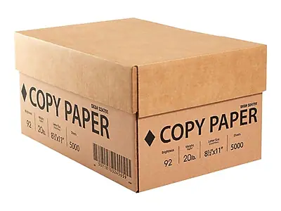 COPY PAPER
92
20%
8.5x11"
5000
COPY PAPER
92
20%
8.5x11"
5000