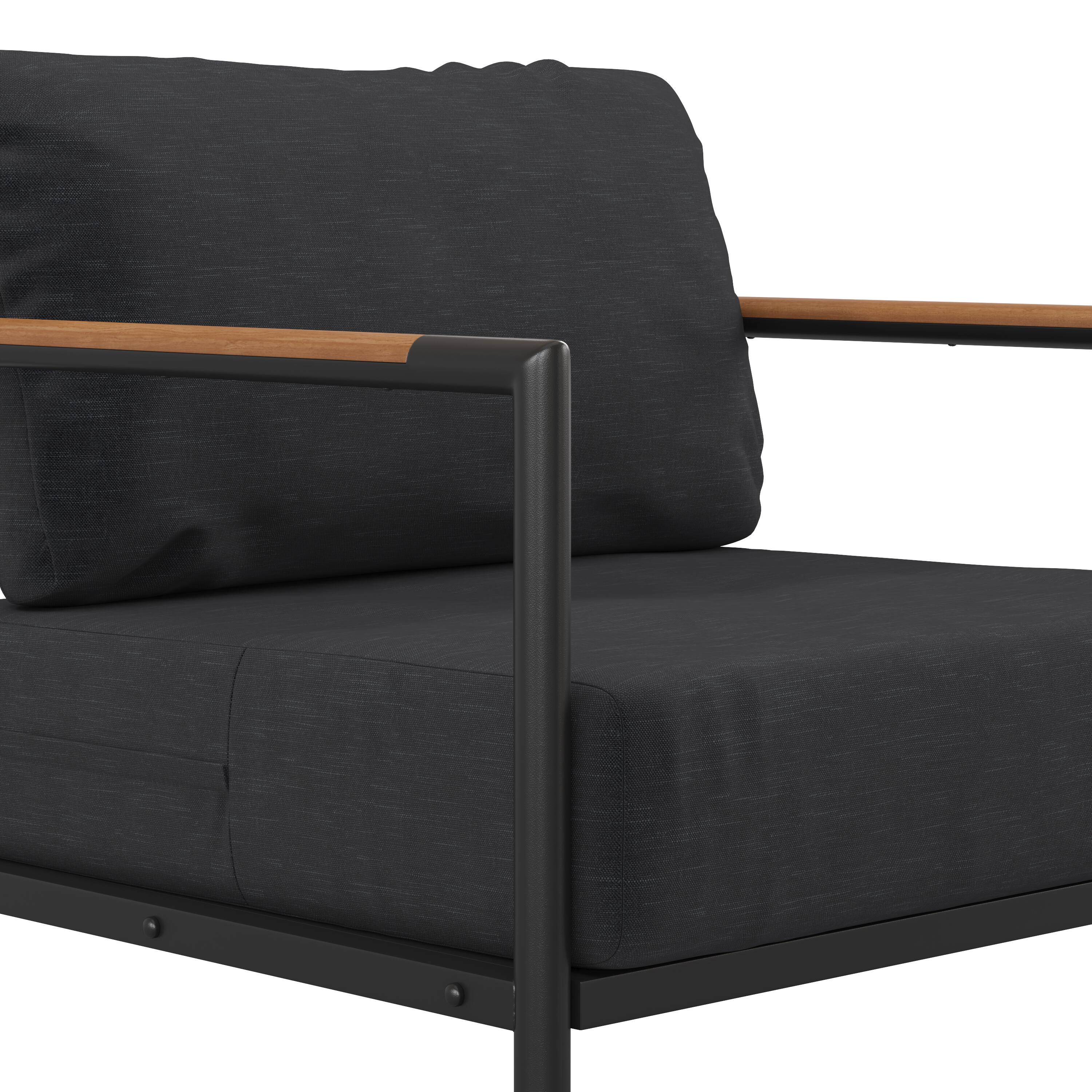 Alt View 9. Emma + Oliver - Aluminum Frame Patio Chair with Teak Arm Accents and Plush Cushions - Charcoal.