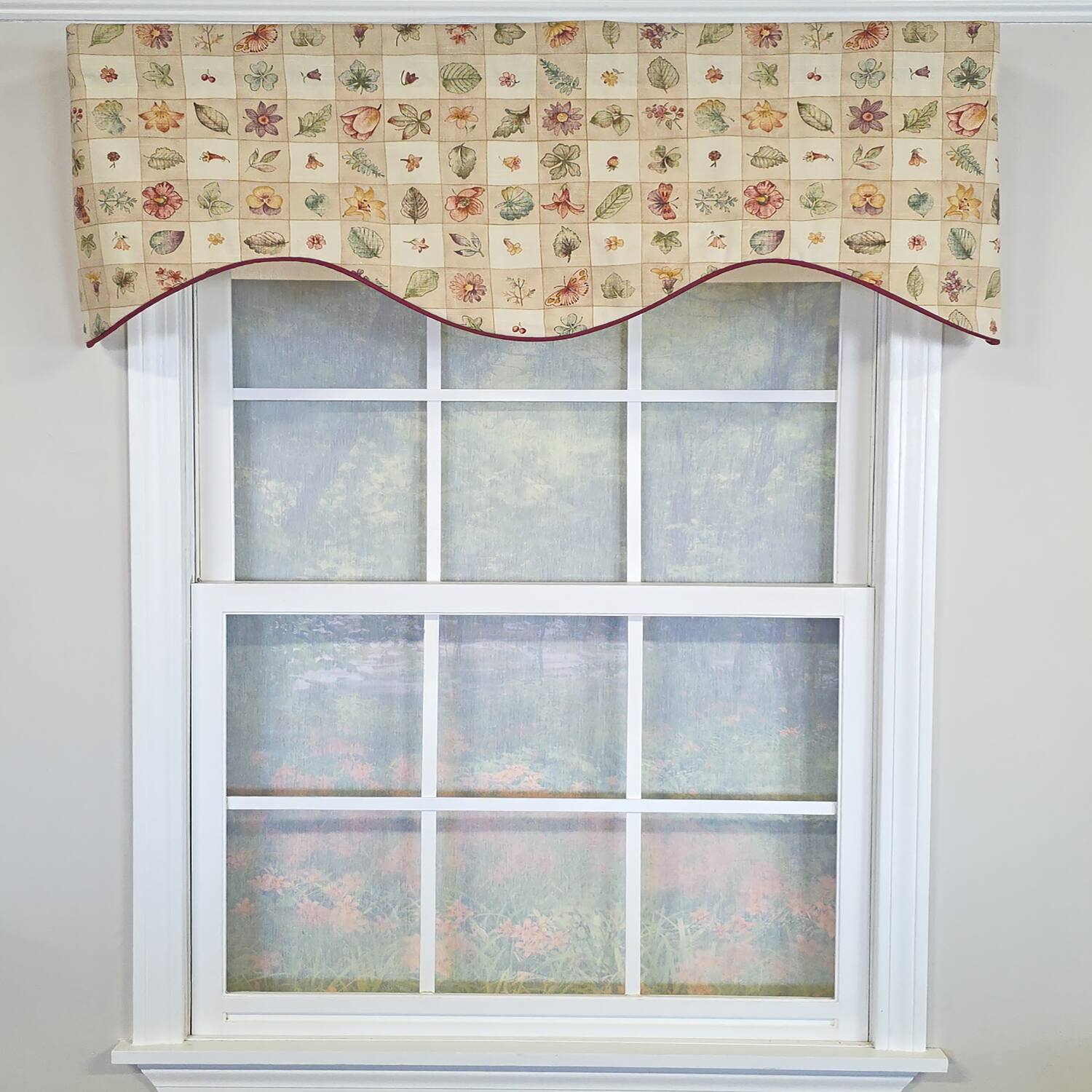 Angle. RLF Home - RLF Home Botanical Cornice Valance - 100% Cotton with Ivory Lining 50" x 17"  Beige - Beige.