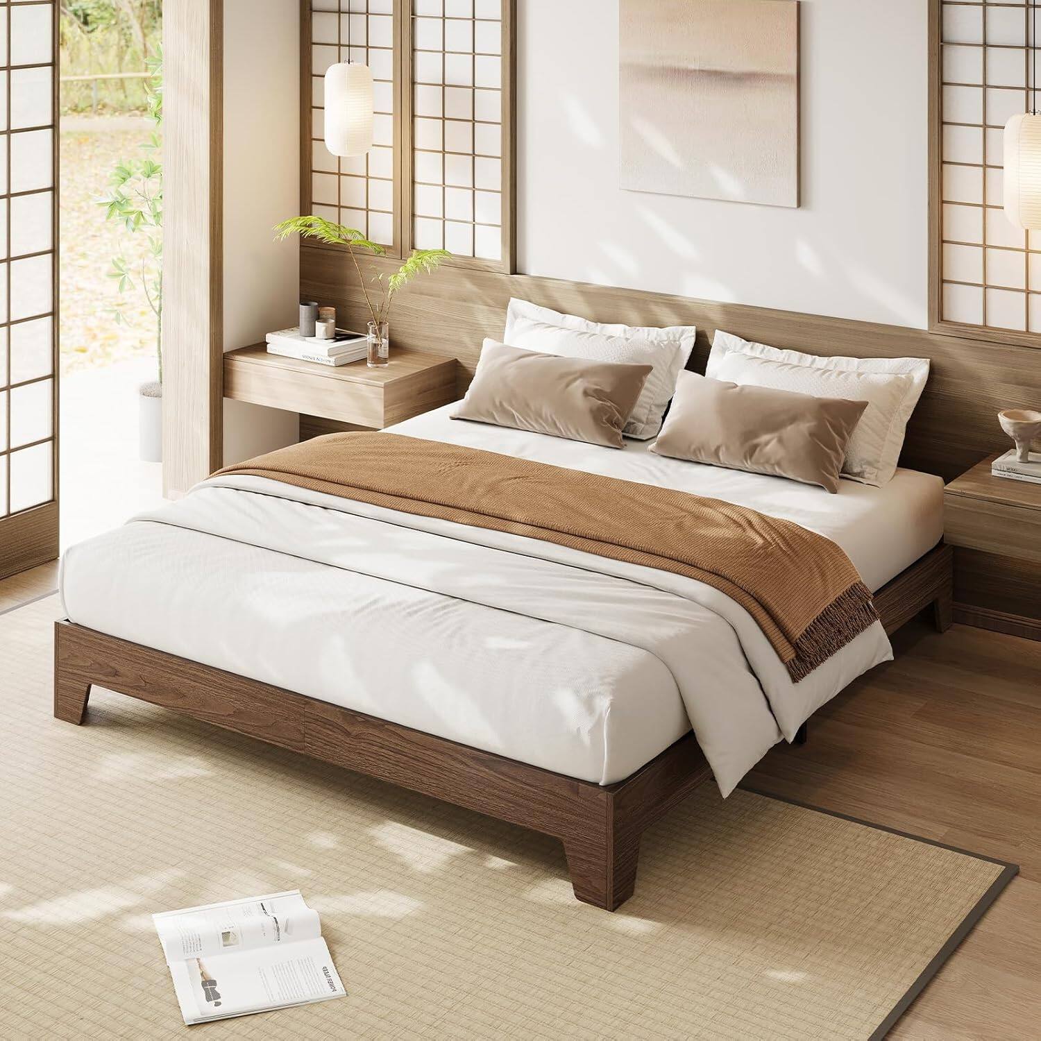 Alt View 1. GARVEE - California King Platform Bed Frame, Solid Wood & Metal Slat Support, 10.24" Underbed Storage, Walnut - Walnut.