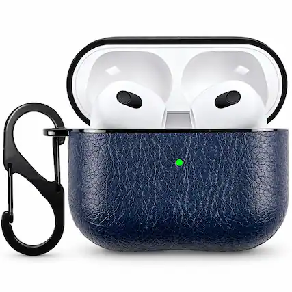 Front. Entronix - Entronix Luxury Leather Case for AirPods 4th/5th Generation - Premium Protection - Navy.