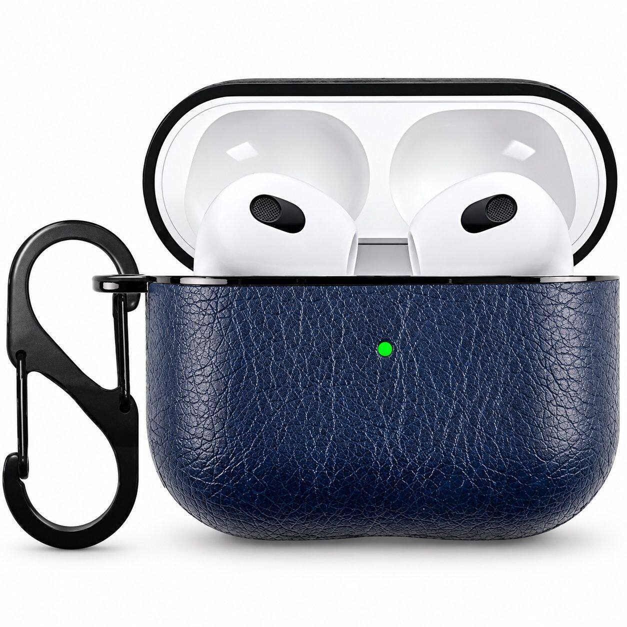 Front. Entronix - Entronix Luxury Leather Case for AirPods 4th/5th Generation - Premium Protection - Navy.