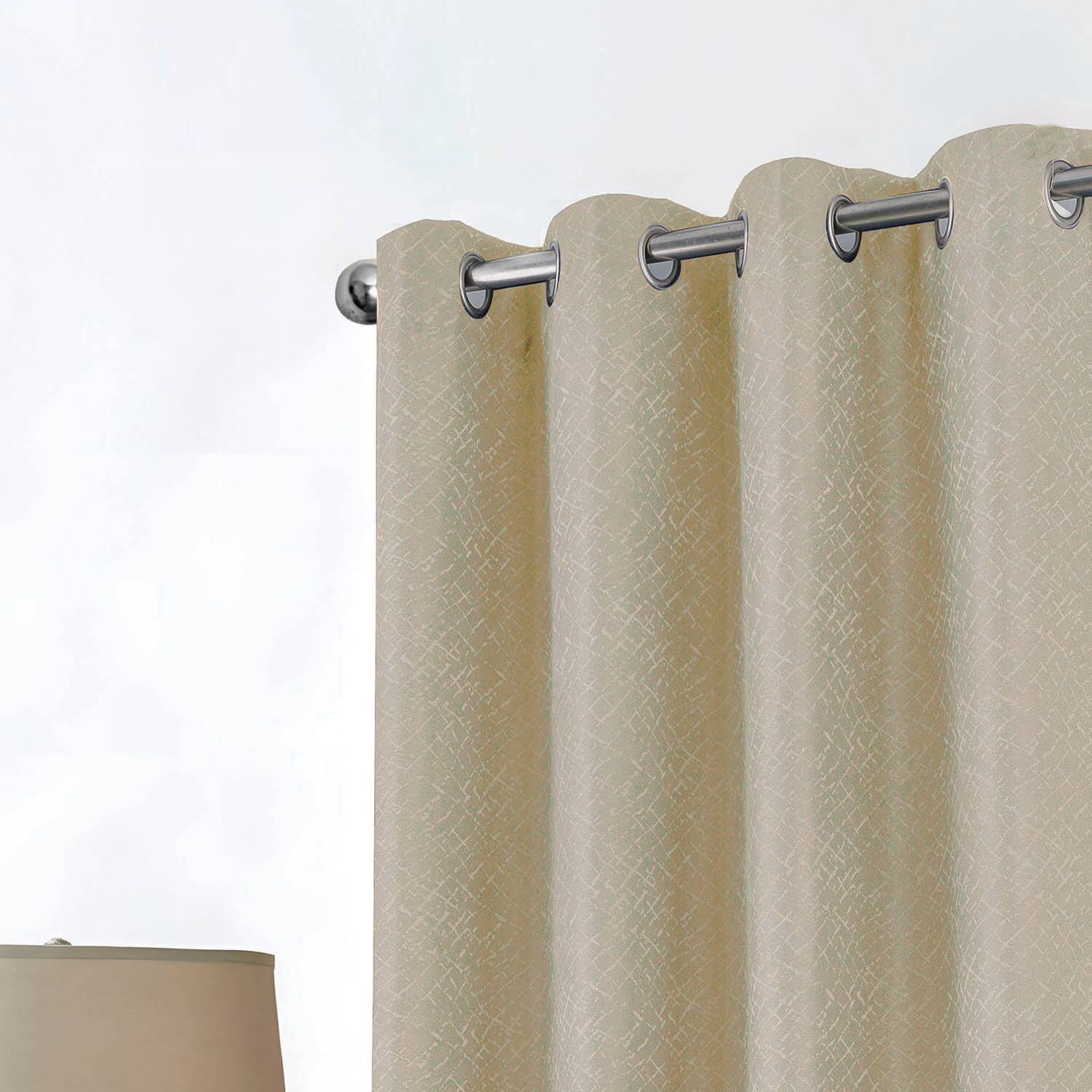 Left. RT Designers Collection - RT Designer Collection Cassi Shimmer Jacquard Grommet Curtain Panel 54" x 90" Taupe - Taupe.
