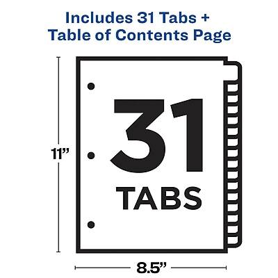 Includes 31 Tabs + Table of Contents Page  
11" x 8.5"  
31 Tabs
