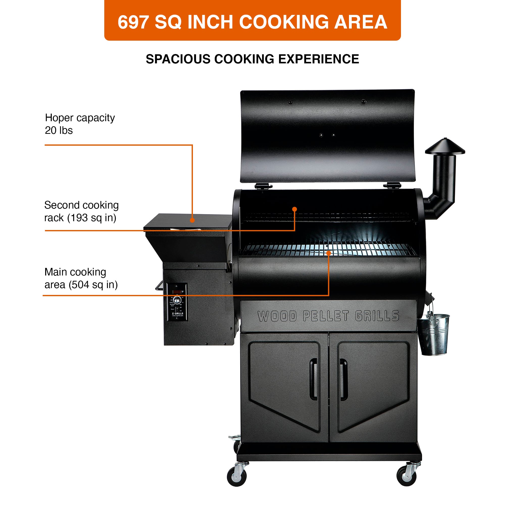 Alt View 15. Z GRILLS - Wood Pellet Grill and Smoker with Cabinet Storage 697 sq. in. - Black.