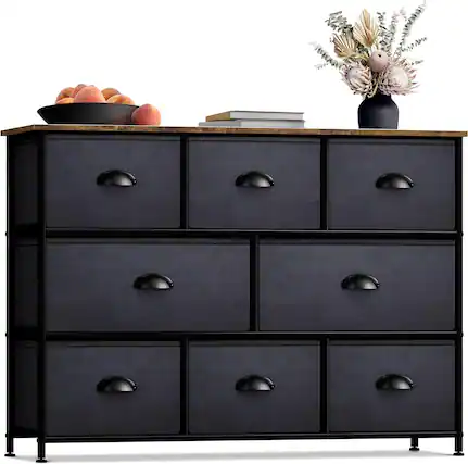 Front. Sorbus - Sorbus 8 Drawers Wide Dresser - Organizer Unit with Steel Frame, Wood Top, and Handle, and Fabric Bins - Black/wood top.