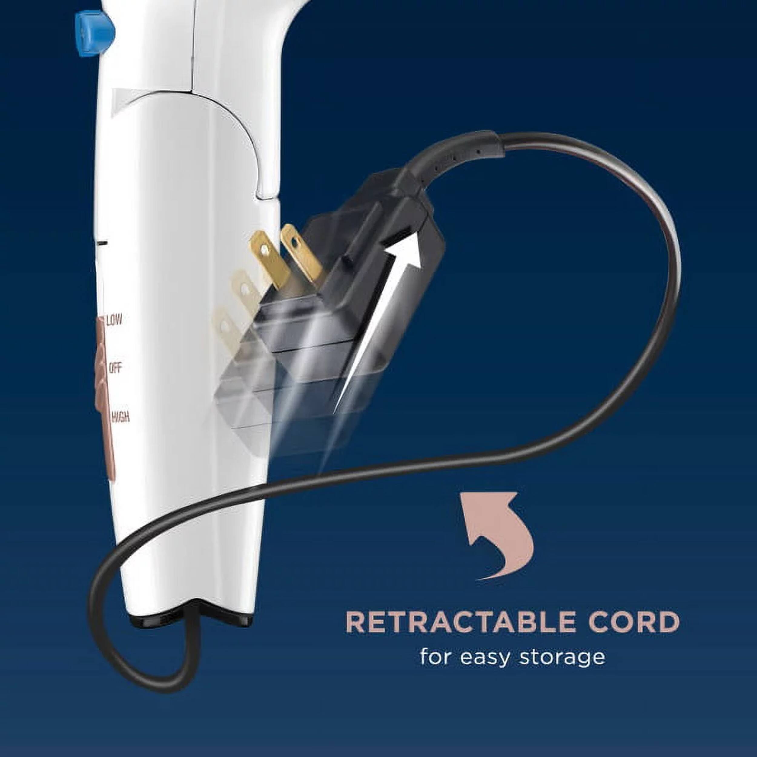 LOW OFF HIGH RETRACTABLE CORD for easy storage