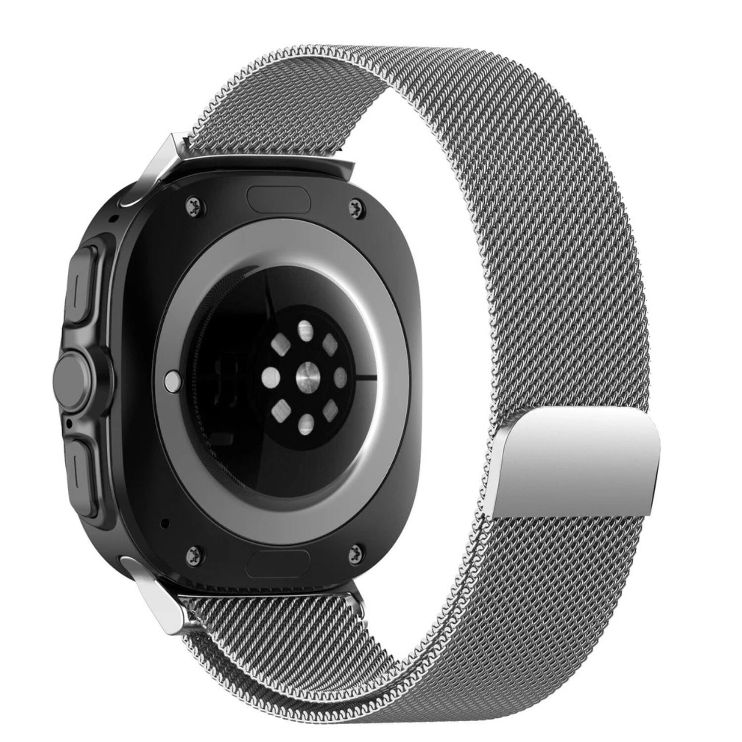 Left. Stock Preferred - Mesh Stainless Steel Band for Samsung Galaxy Watch Ultra 47mm - Grey - Grey.