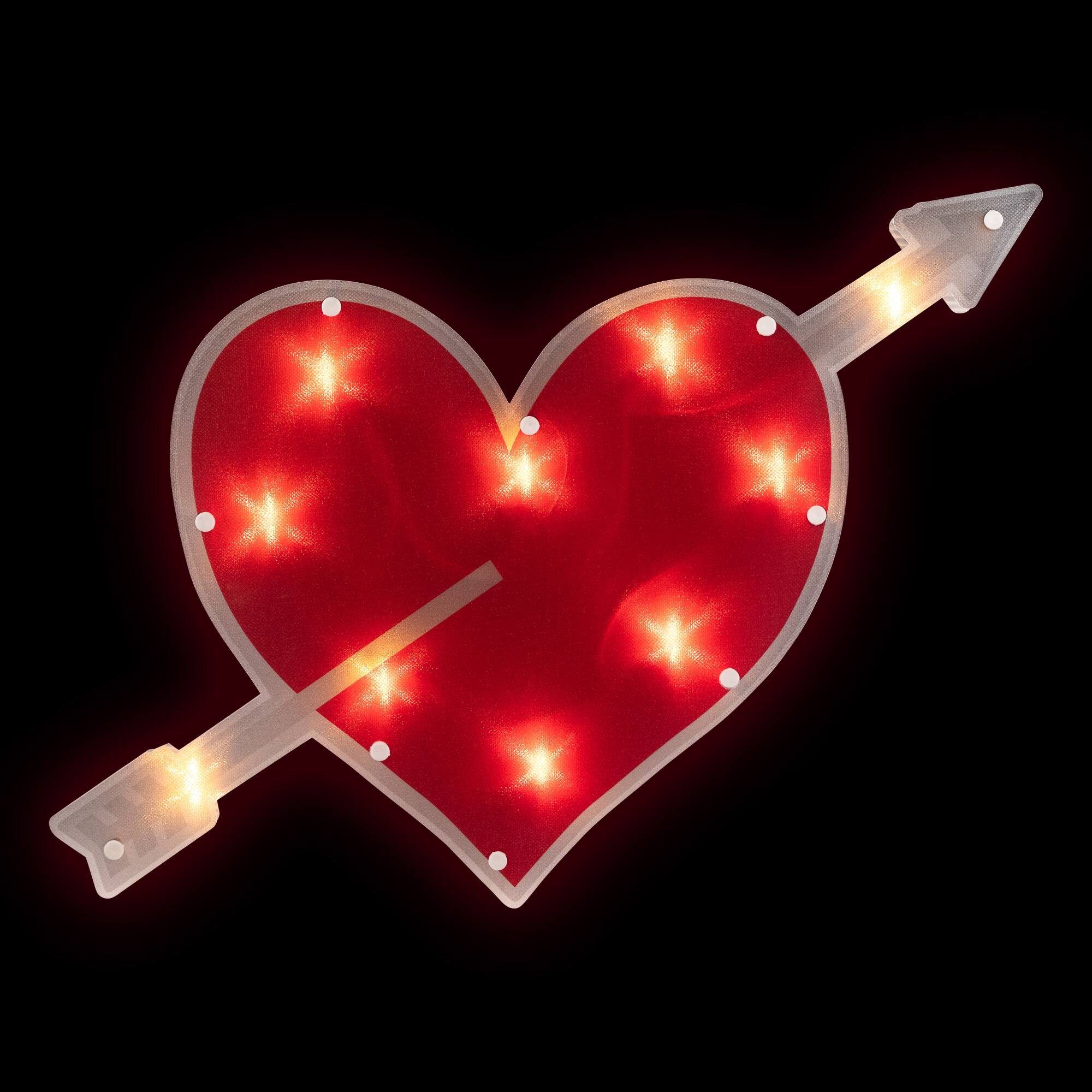 Front. Northlight - 18" Red and White Lighted Heart with Arrow Valentine's Day Window Silhouette - Red.