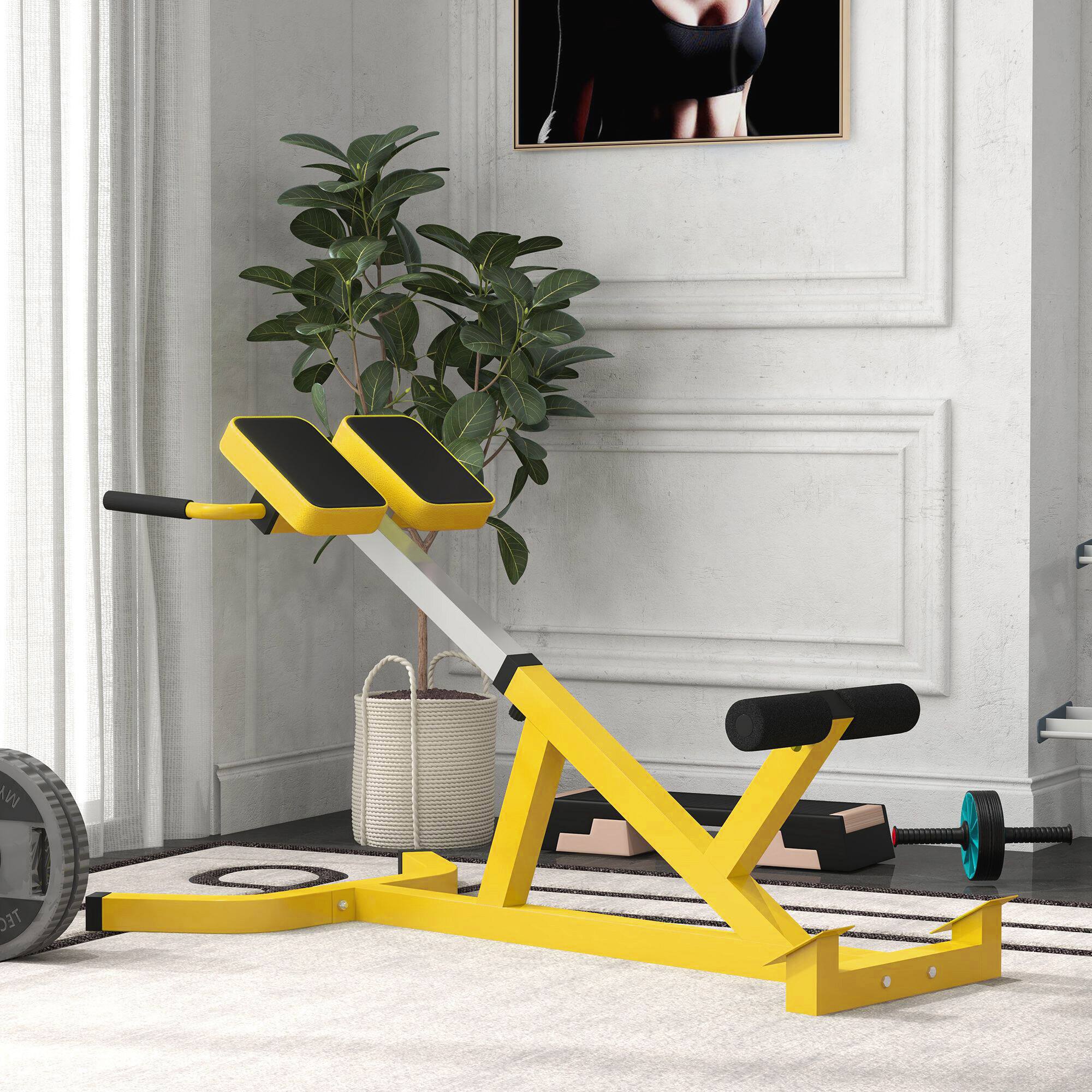 Alt View 1. Soozier - Roman Chair Back Extension Machine, Height Adjustable Hyperextension Bench with Dip Bars, Multi-Functional - Yellow.