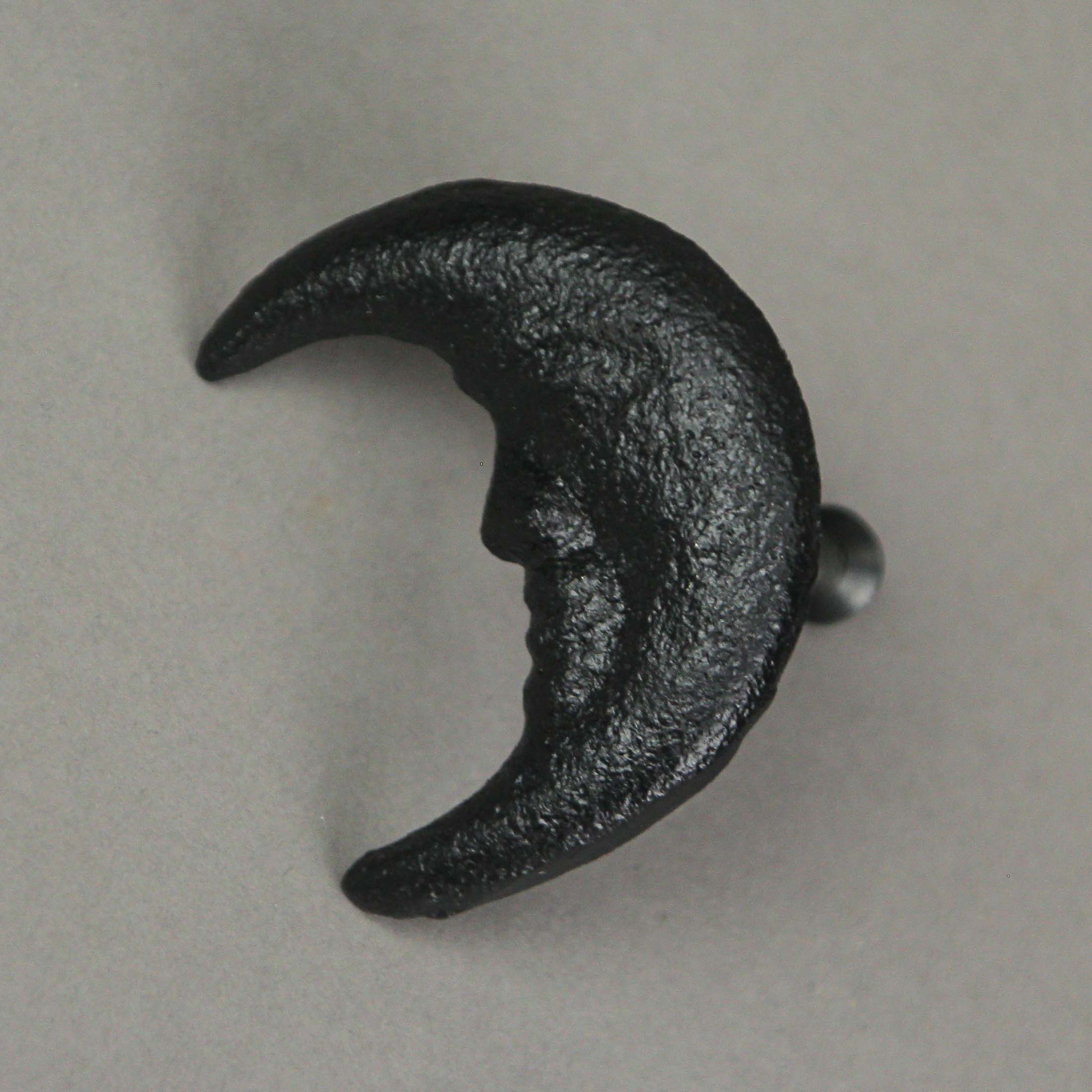 Alt View 5. Zeckos - Set of 6 Black Cast Iron Crescent Moon Face Drawer Pull Decorative Cabinet Knobs - Black.