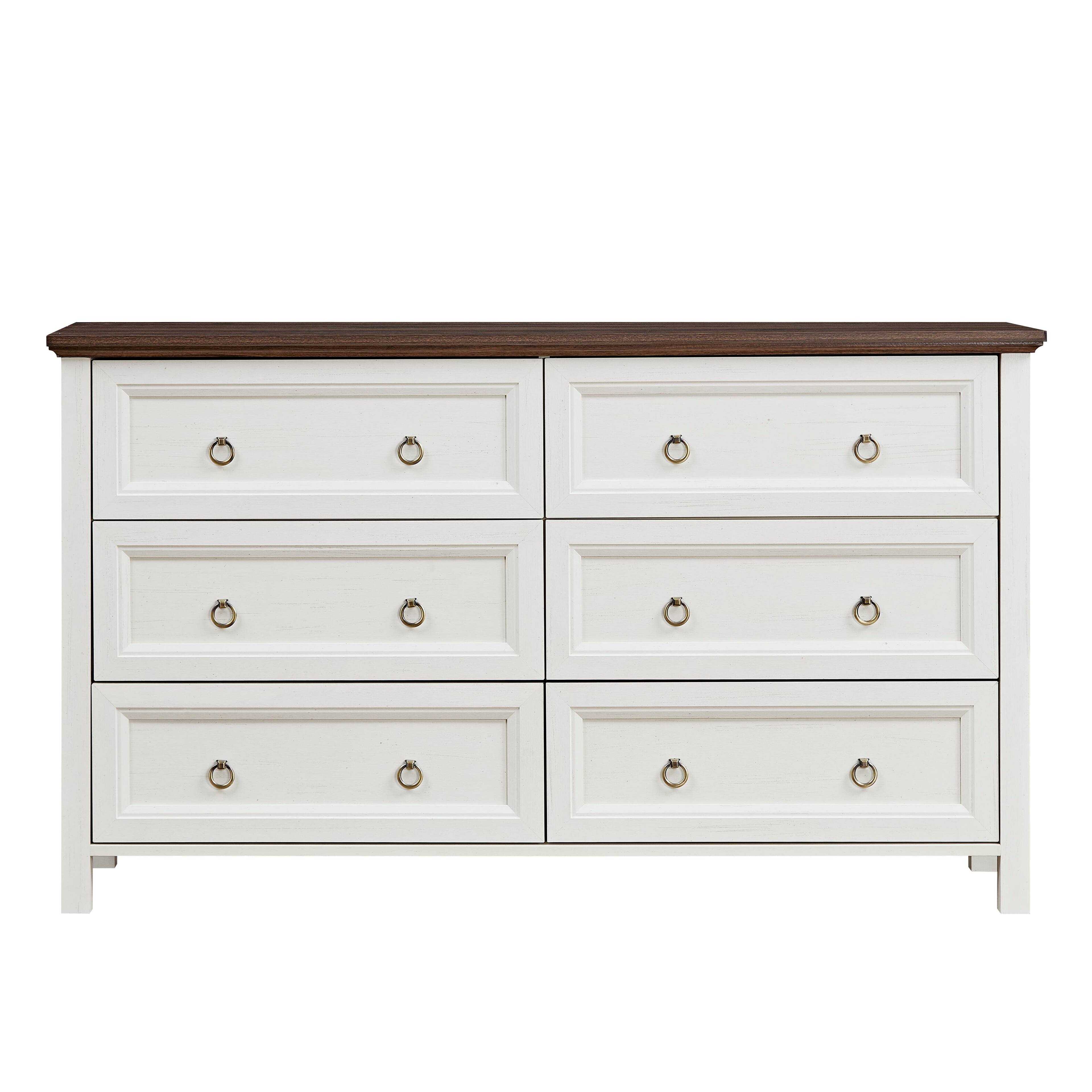 Alt View 1. Boyel Living - Farmhouse 6 Drawers Dresser for Bedroom, Wood Rustic Wide Chest of Drawers, Storage Dressers Organizer for Bedroom - White.