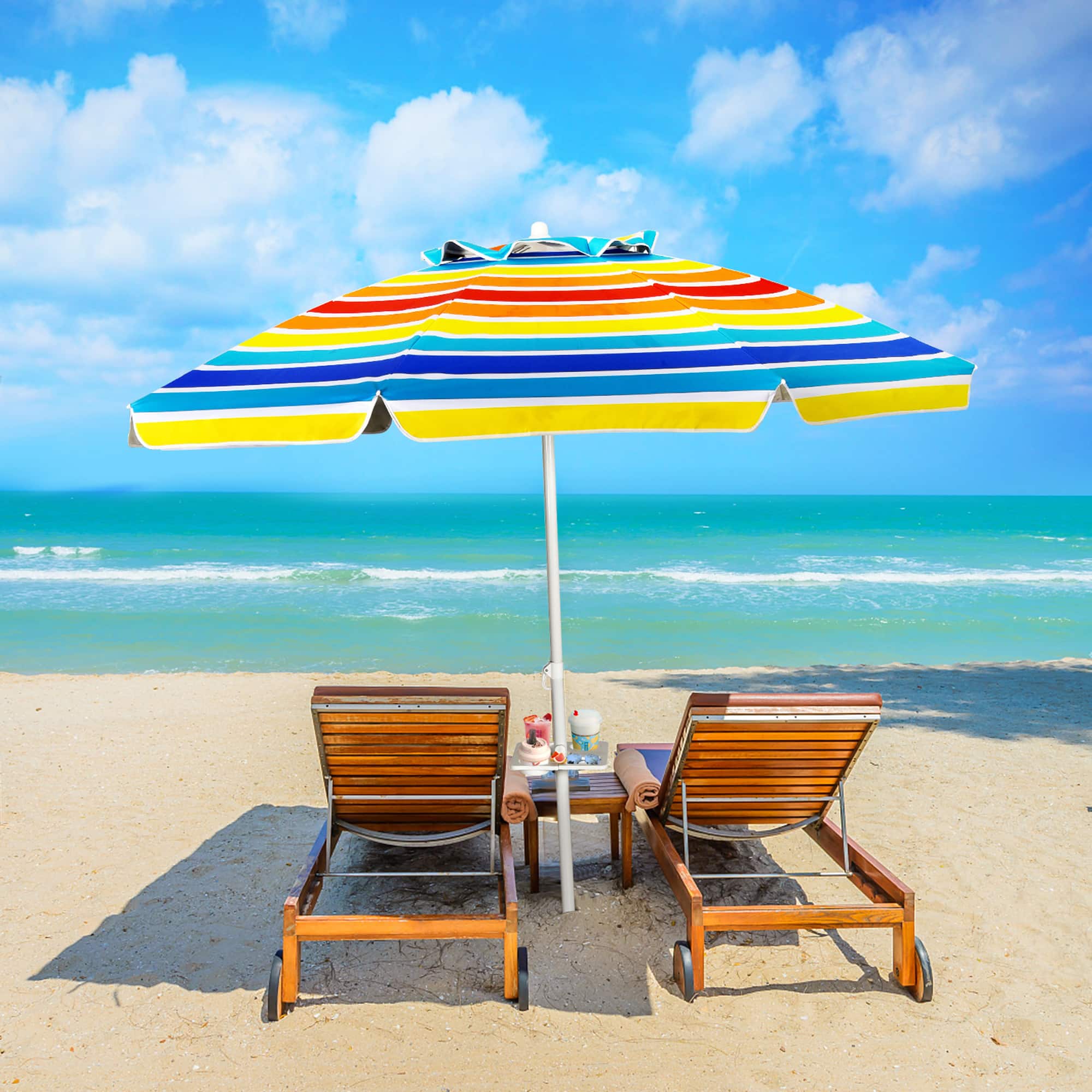Gymax - 7.2ft Beach Umbrella Outdoor Patio Garden w/ Carrying Bag Sand Anchor - Rainbow