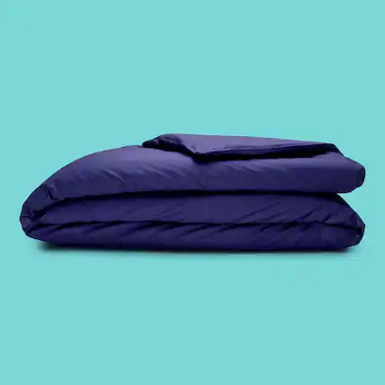 Front. Sleepgram - Sleepgram Supima 400 Thread Count Cotton Duvet Cover w/ Travel Bag, Twin, Violet - Navy Blue.