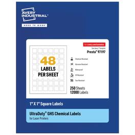 Avery - UltraDuty GHS Labels 1" X 1", 12000 Ct, Laser Printer - White