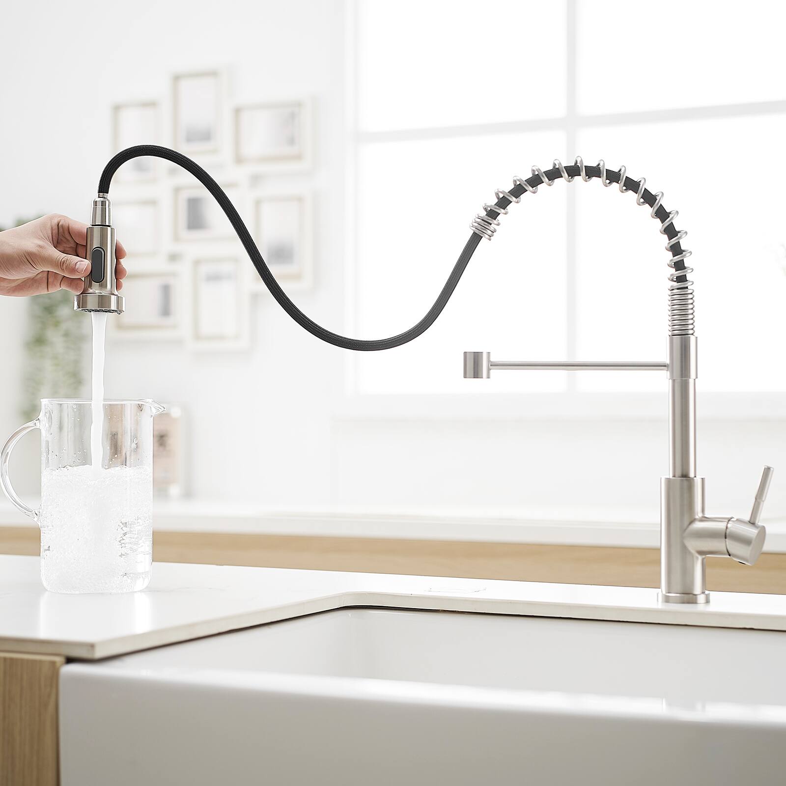 Alt View 1. TinyHomie - Kitchen Faucet Pull Down Sprayer Brushed Nickel Stainless Steel Single Handle Spring - white.