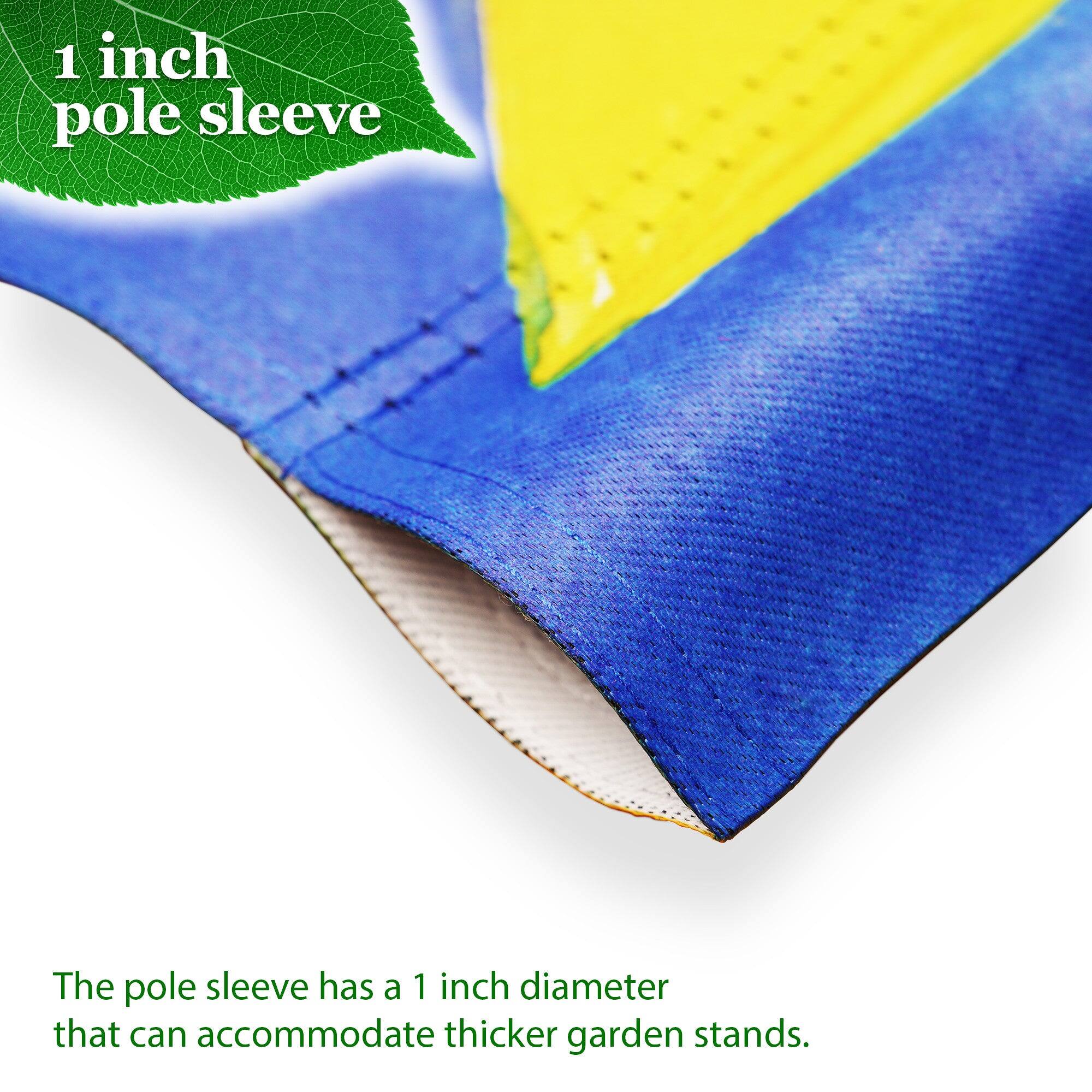 1 inch pole sleeve

The pole sleeve has a 1 inch diameter that can accommodate thicker garden stands.