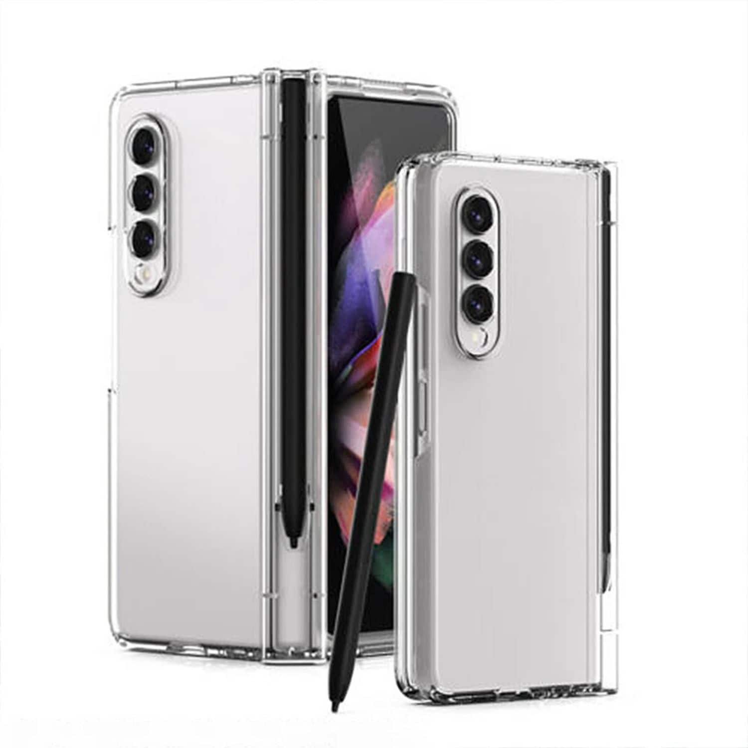 Stock Preferred - Folding Screen Case with Pen Slot for Samsung Galaxy Z Fold3 5G – Rugged Hybrid TPU Protective Cover - Clear