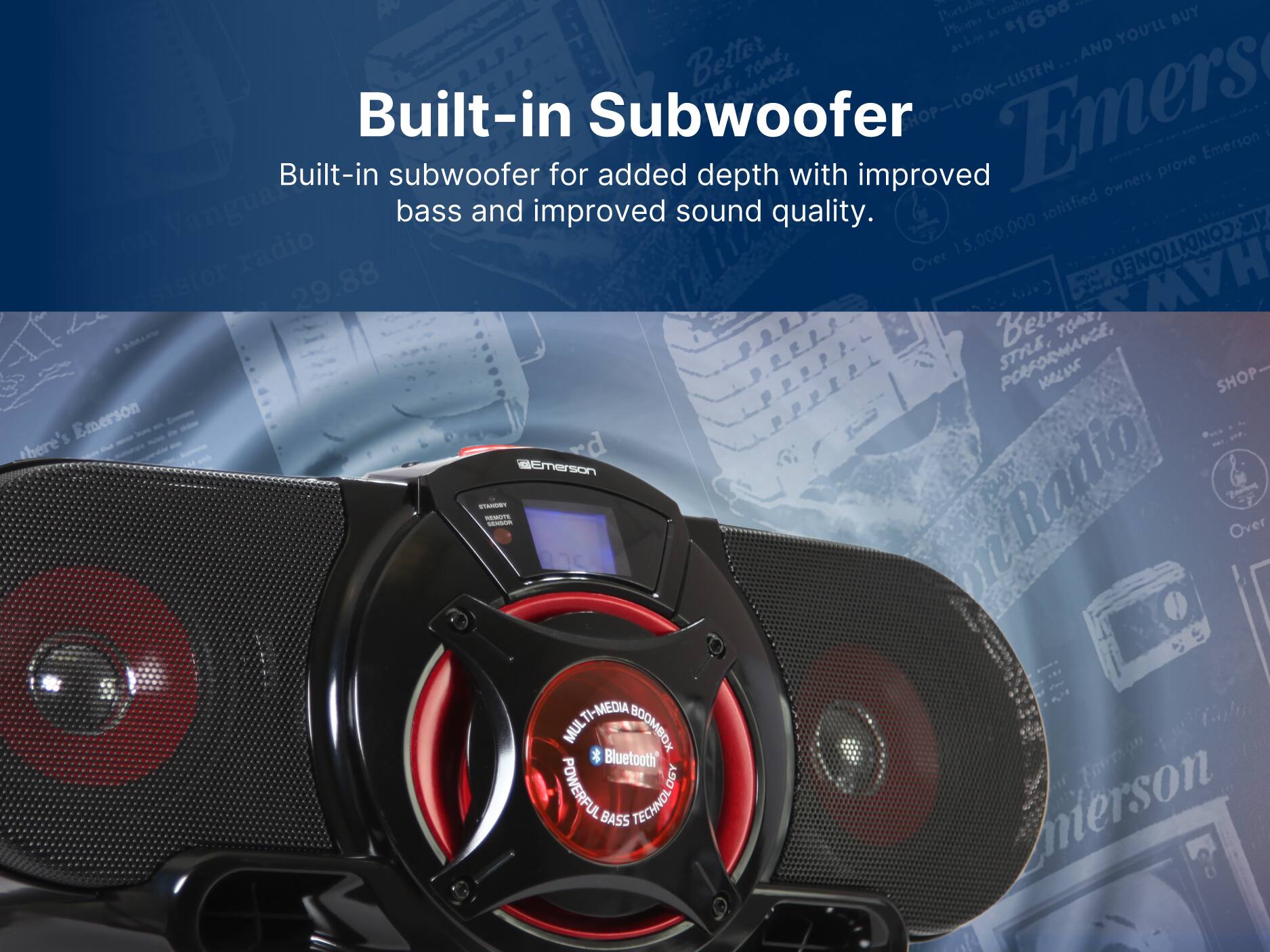 Built-in Subwoofer, Built-in subwoofer for added depth with improved bass and improved sound quality.
