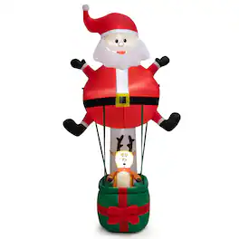 Costway - 8 FT Inflatable Santa Claus & Reindeer Giant Hot Air Balloon with LED Lights - Multicolor
