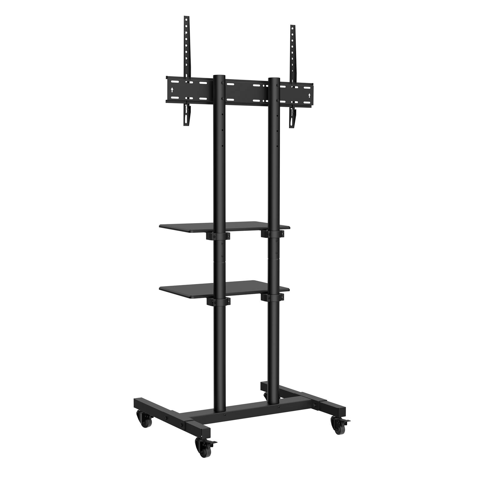 Alt View 2. MERAVOM - Mobile TV Stand, Mobile TV Cart for 32 to 70 inch TVs, Height Adjustable Portable TV Stand with Wheels, Double Tray - Black.