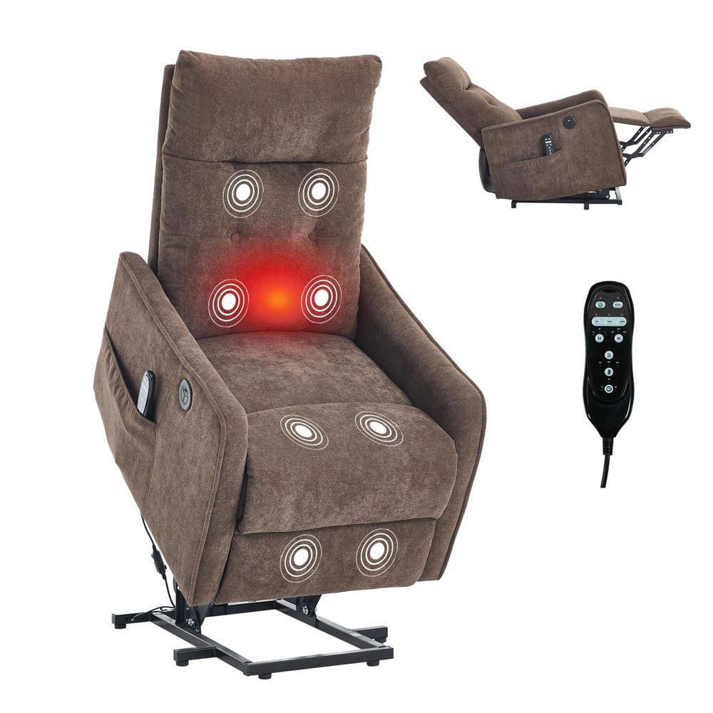 Angle. Kadyn - Power Lift Recliner Chair, Single Motor Massage & Heat, USB Port, 155° Recline, Chenille Fabric, Brown - Brown.